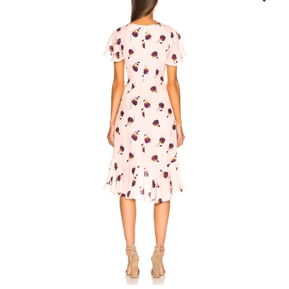 CINQ A SEPT Mateo Floral Ruffle 100% Silk Ruffle Dress in Pearl Blush - Picture 2 of 16